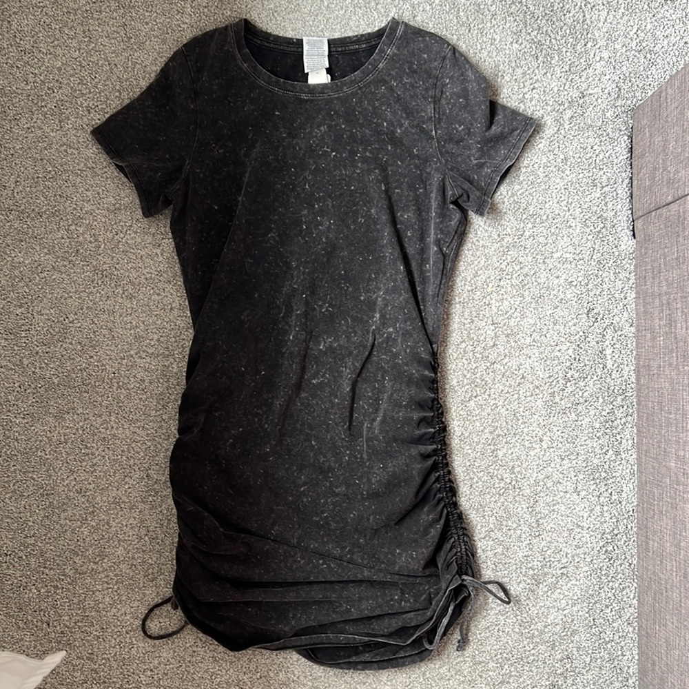 PINK acid wash ruched dress